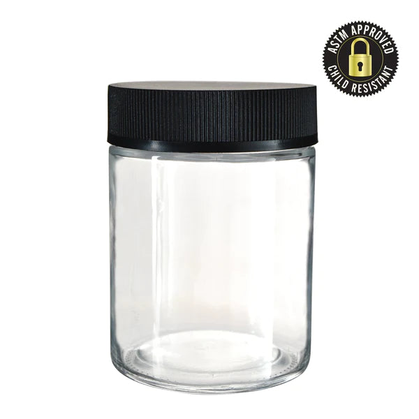 4Oz Glass Jar With Child Proof Black Lid (20 pcs)