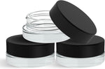(90 Pack) 5ml Low Profile Thick Glass Jar With Smooth Black Lid