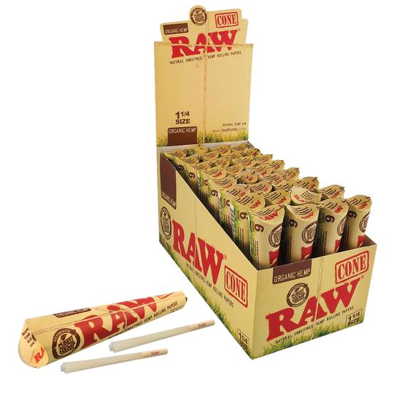 Raw Organic Hemp 1 1/4" Size Pre-Rolled Cone - 32 Packs/Display