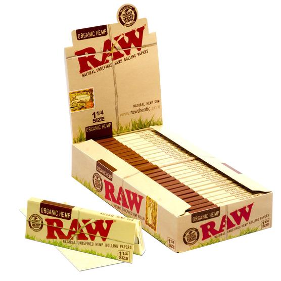 Raw Organic Hemp 1 1/4" Size Rolling Paper - 24 Packs/Display