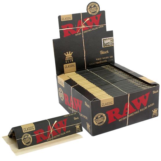 Raw Classic Black King Size Slim Rolling Paper - 50 Packs/Box