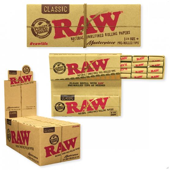 Raw Classic Masterpiece 1 1/4" Size + Pre-rolled Tips
