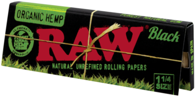 Raw Black Organic Hemp 1 1/4" Size Rolling Paper - 24 Packs/Display