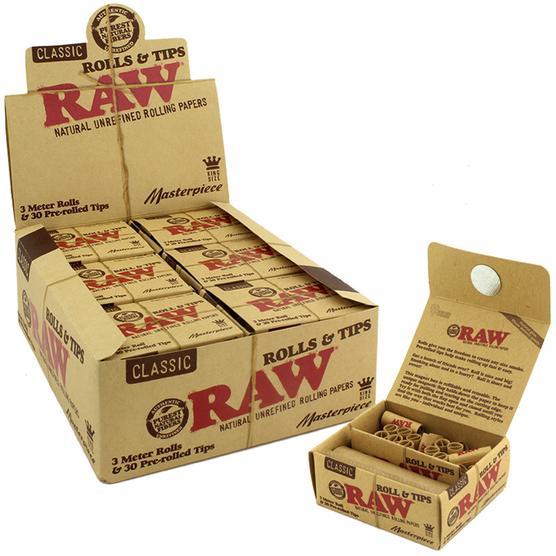 Raw Masterpiece King Size Rolls & Pre-rolled Tips - 12 Packs/Display