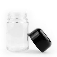 Child Resistant Clear Glass Dome Flint Jar with Black Lid (2oz. and 4oz.)