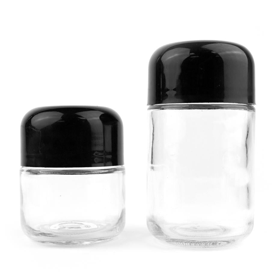 120mL (4oz.) Black Plastic Top Clear Glass Jar Container (Child