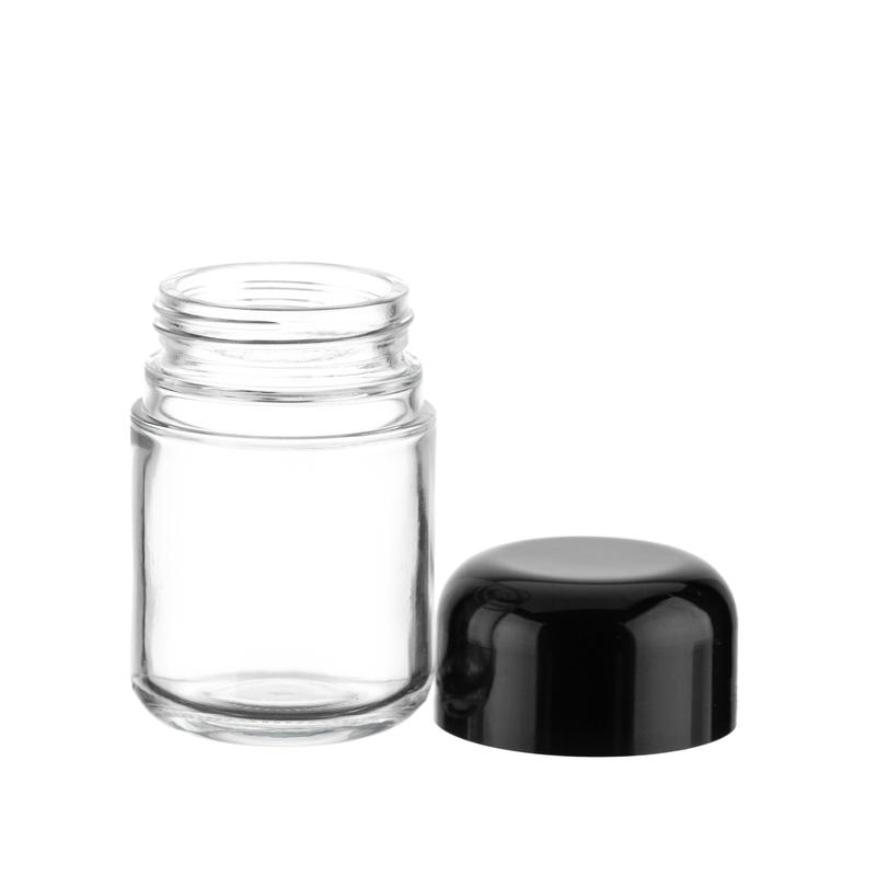 Child Resistant Clear Glass Dome Flint Jar with Black Lid (2oz. and 4oz.)